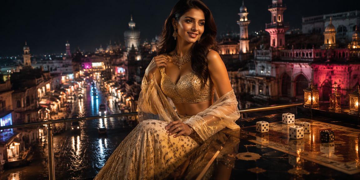 Traditional dice game in Indian city with Bollywood theme
